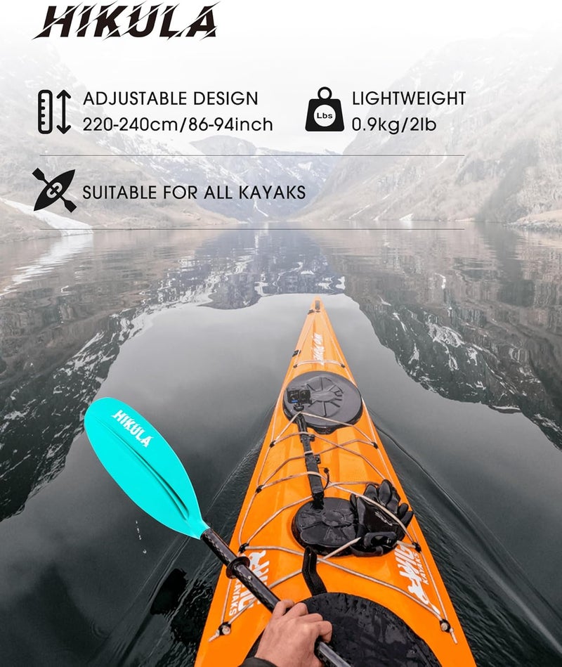 HIKULA Adjustable Carbon Fiber Shaft Kayak Paddle, Kayaking Oars with Reinforced Nylon Blade for Adults, 4 Piece, 86in/220cm to 90in/230cm - Image 4